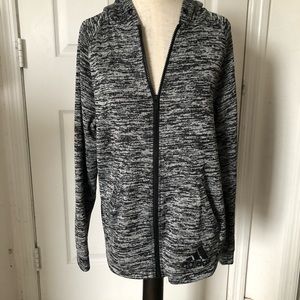 Adidas Black And White Zip Up Hoodie